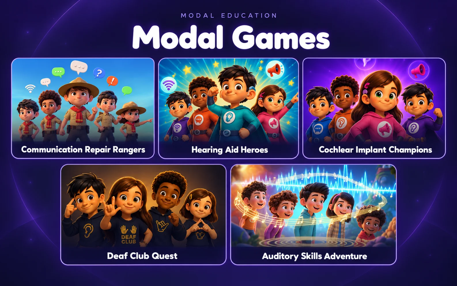 Modal Games: collection artwork based on the five game selection screens